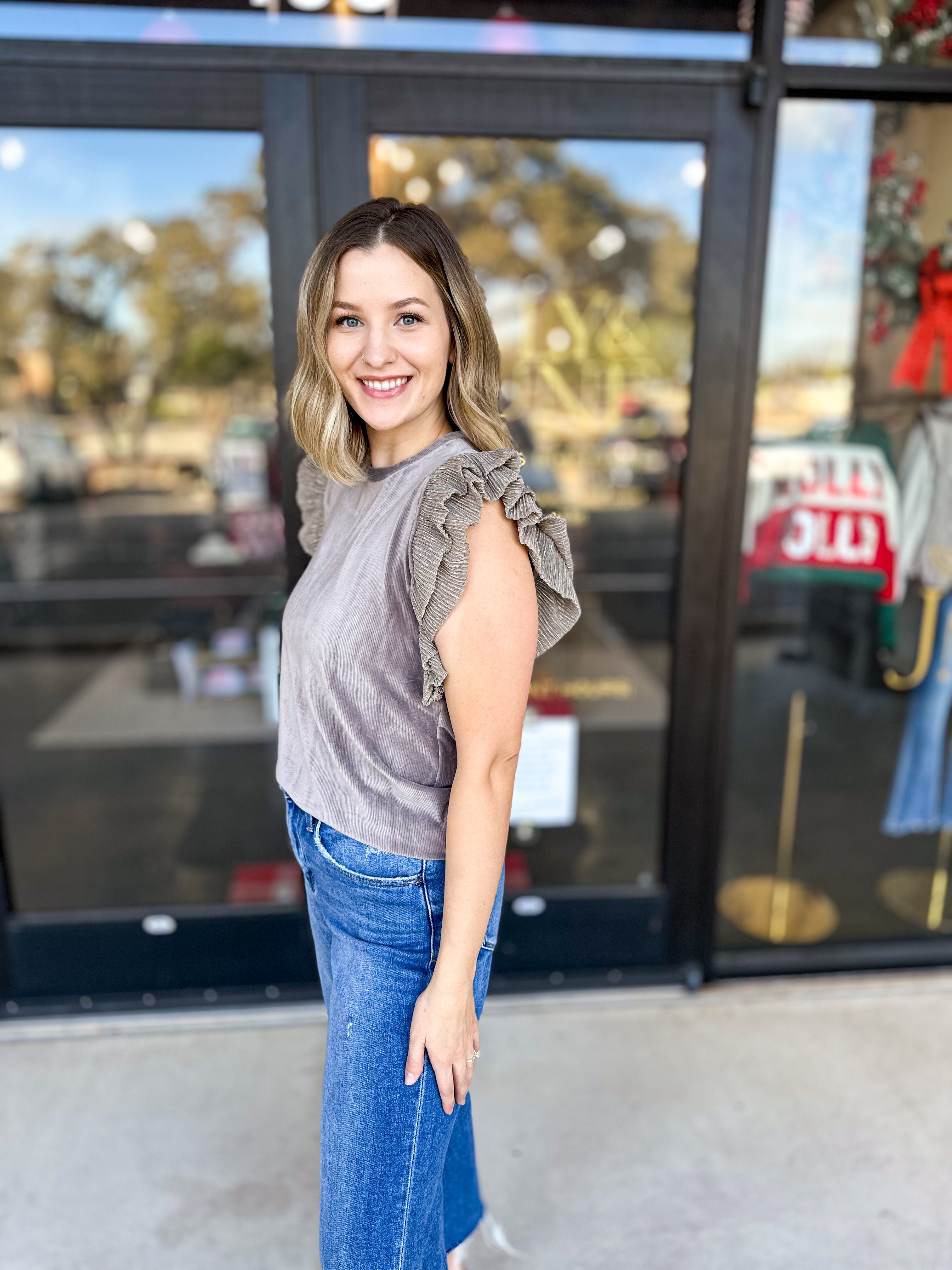 THML- The Jennifer Blouse - Taupe-200 Fashion Blouses-THML-July & June Women's Fashion Boutique Located in San Antonio, Texas