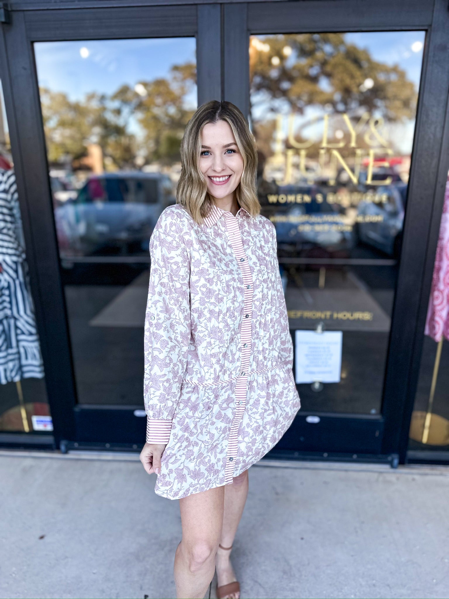 Cream & Pink Floral Mini Dress-510 Mini-ENTRO-July & June Women's Fashion Boutique Located in San Antonio, Texas