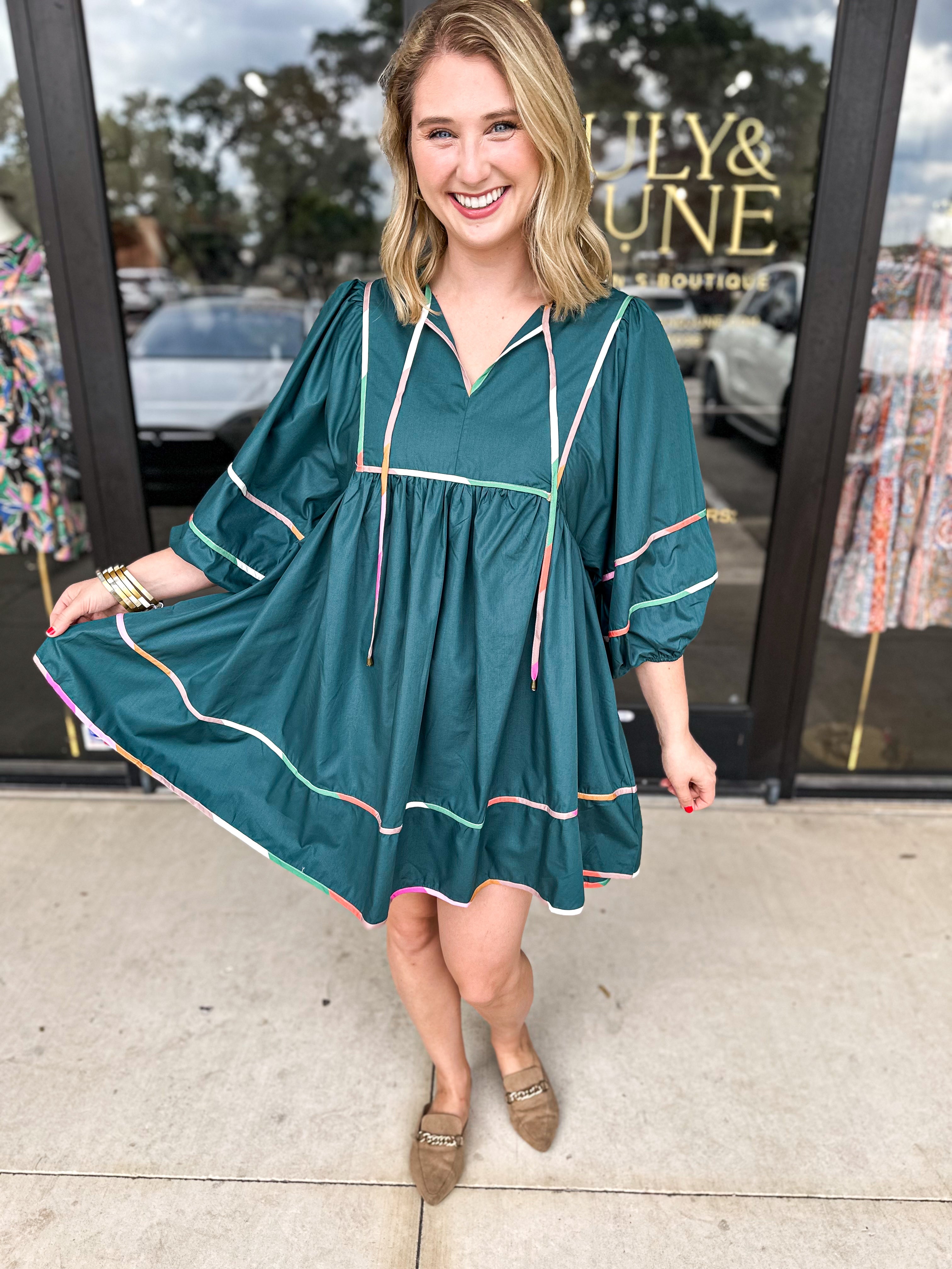 The Jane Mini Dress - Pine-510 Mini-ENTRO-July & June Women's Fashion Boutique Located in San Antonio, Texas