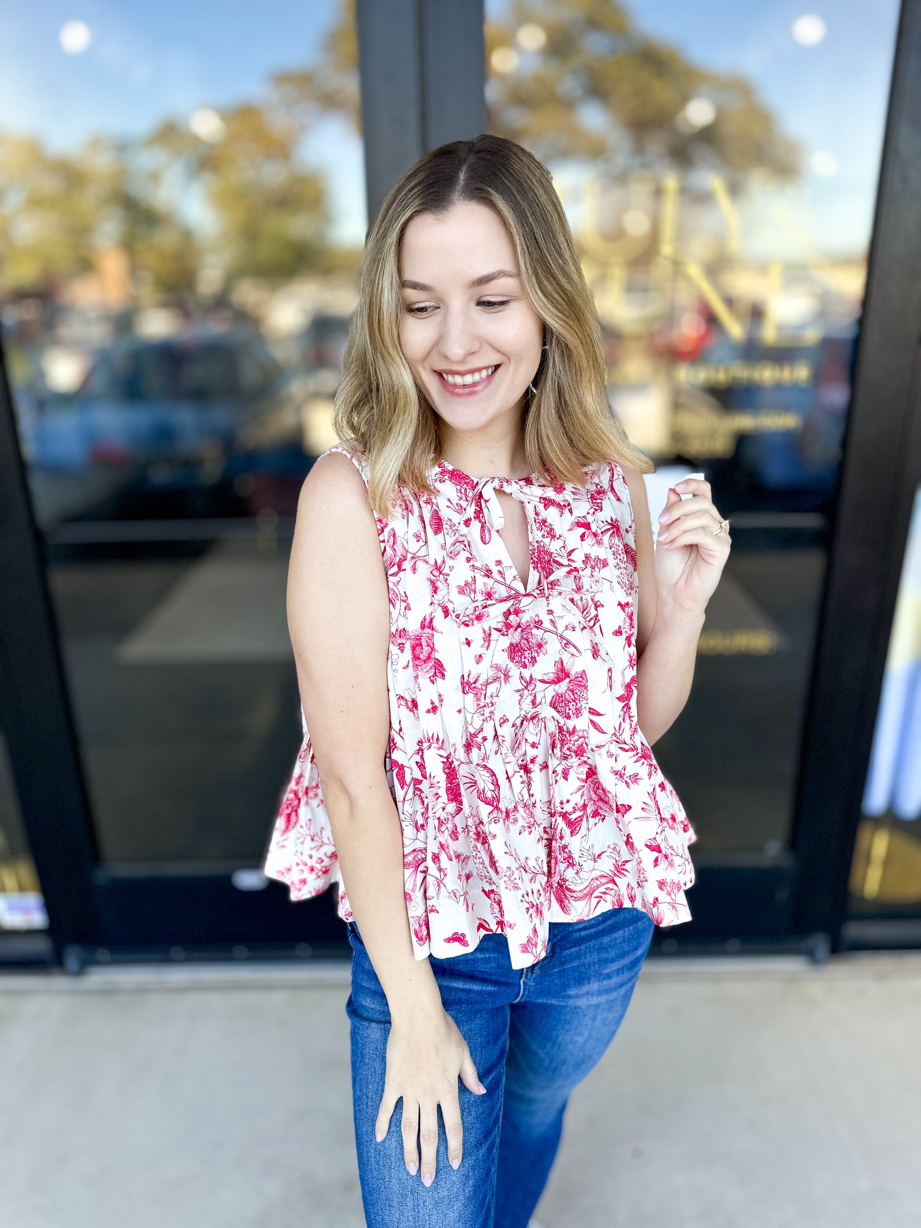 Magenta Toile Tank-200 Fashion Blouses-ENTRO-July & June Women's Fashion Boutique Located in San Antonio, Texas