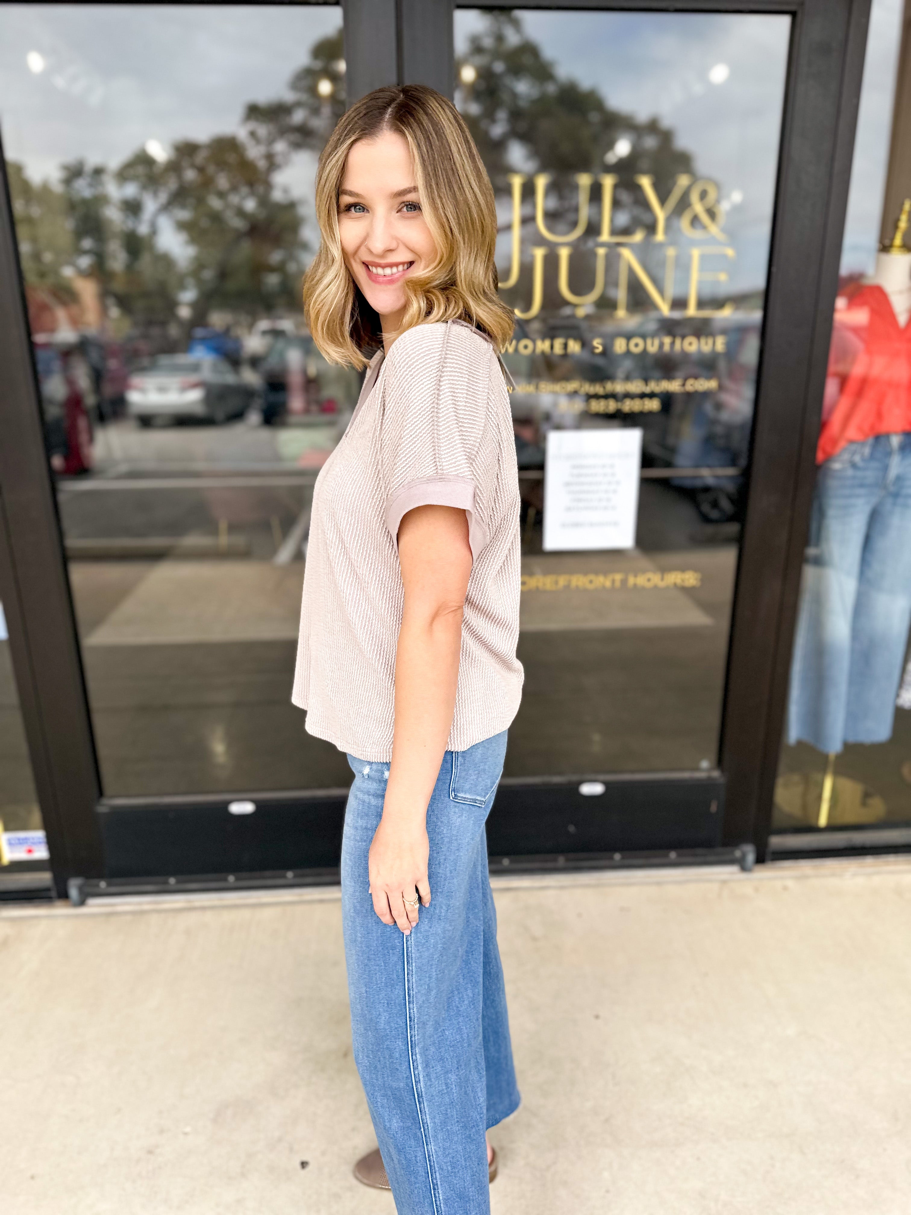 The Sadie Tee - Beige-210 Casual Blouses-JODIFL-July & June Women's Fashion Boutique Located in San Antonio, Texas