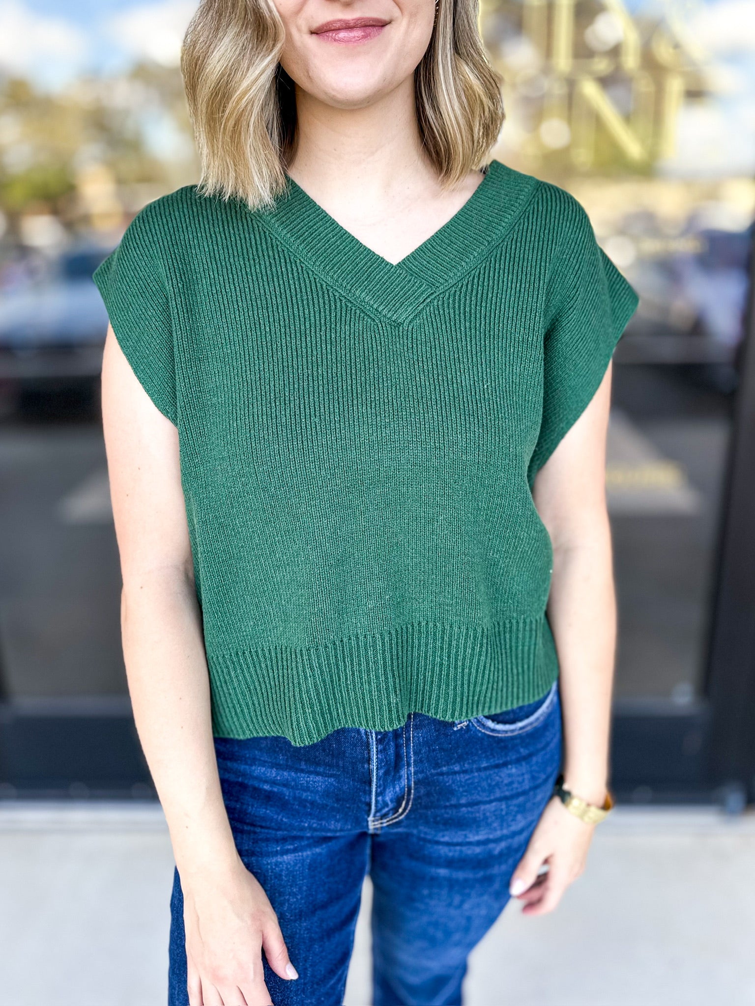 Hunter Green Sweater Vest - PINK FRIDAY DOORBUSTER - ONLINE-PINK FRIDAY DOORBUSTERS-ENTRO-July & June Women's Fashion Boutique Located in San Antonio, Texas