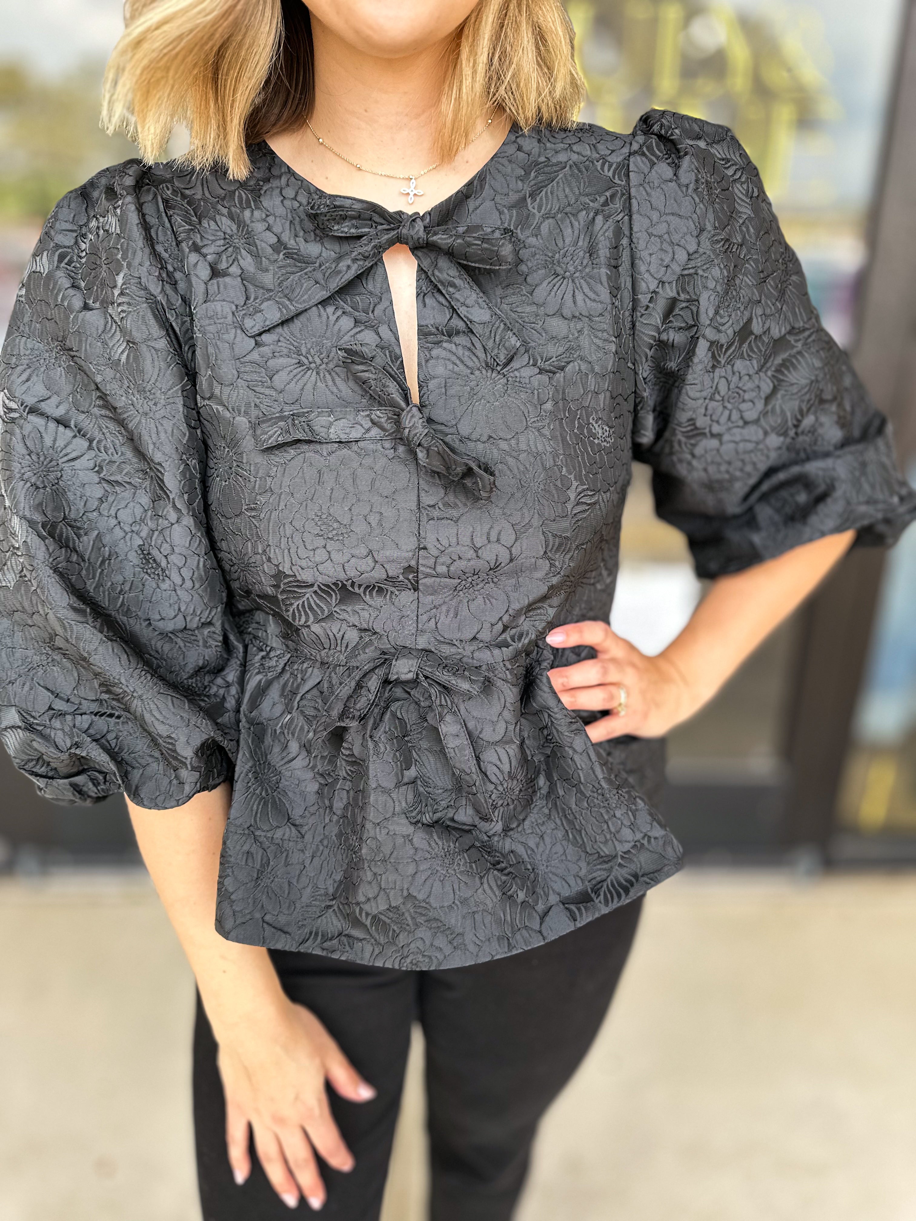 Timeless Elegance Bow Blouse - Black-200 Fashion Blouses-ENTRO-July & June Women's Fashion Boutique Located in San Antonio, Texas