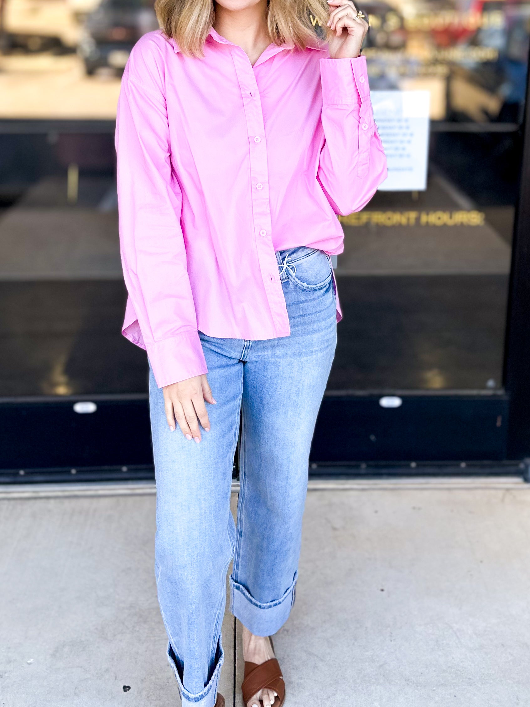 Your Best Friend Button Down Blouse - Pink-200 Fashion Blouses-SKIES ARE BLUE-July & June Women's Fashion Boutique Located in San Antonio, Texas