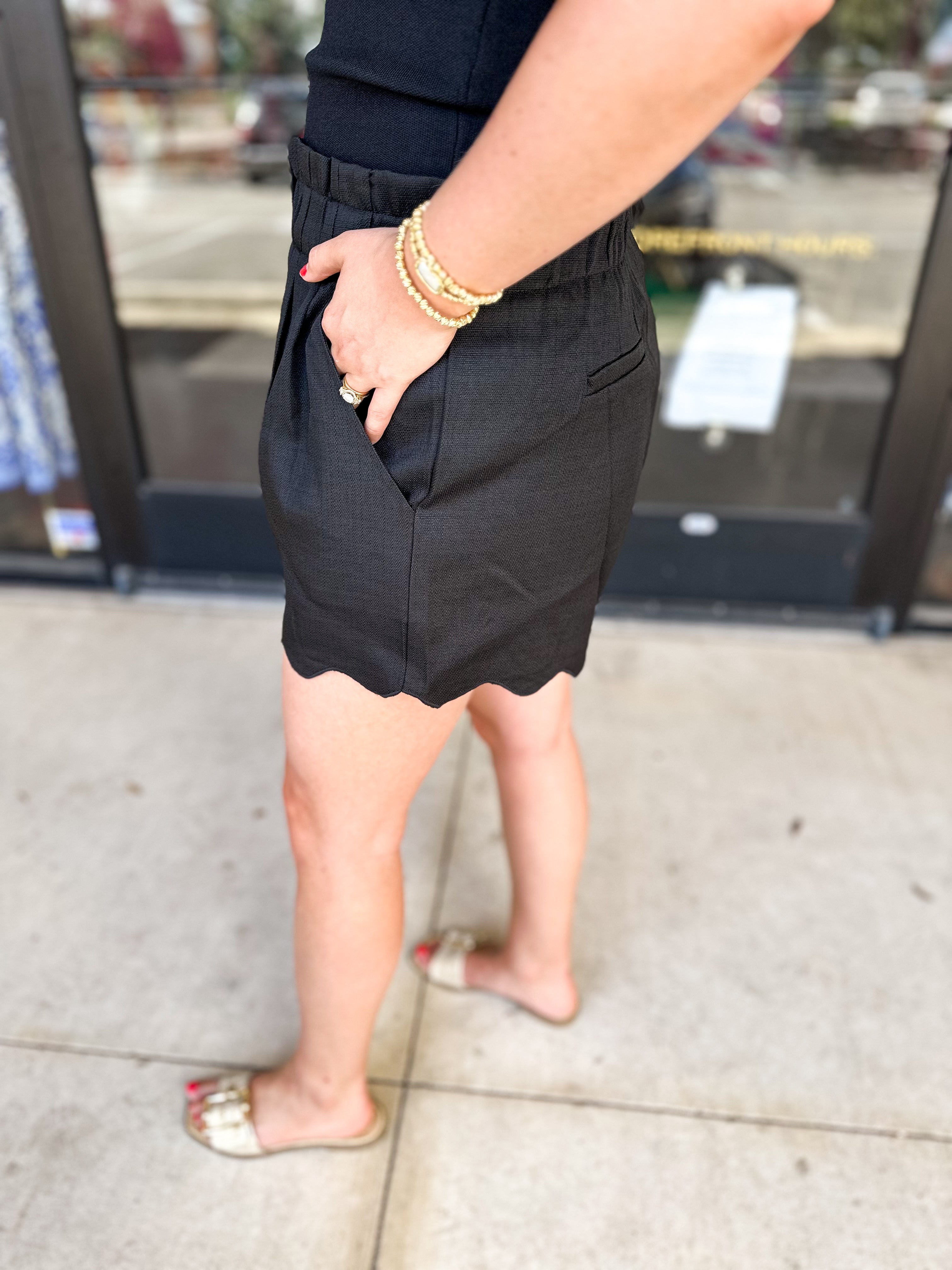 Black Scalloped Shorts-410 Shorts/Skirts-&MERCI-July & June Women's Fashion Boutique Located in San Antonio, Texas