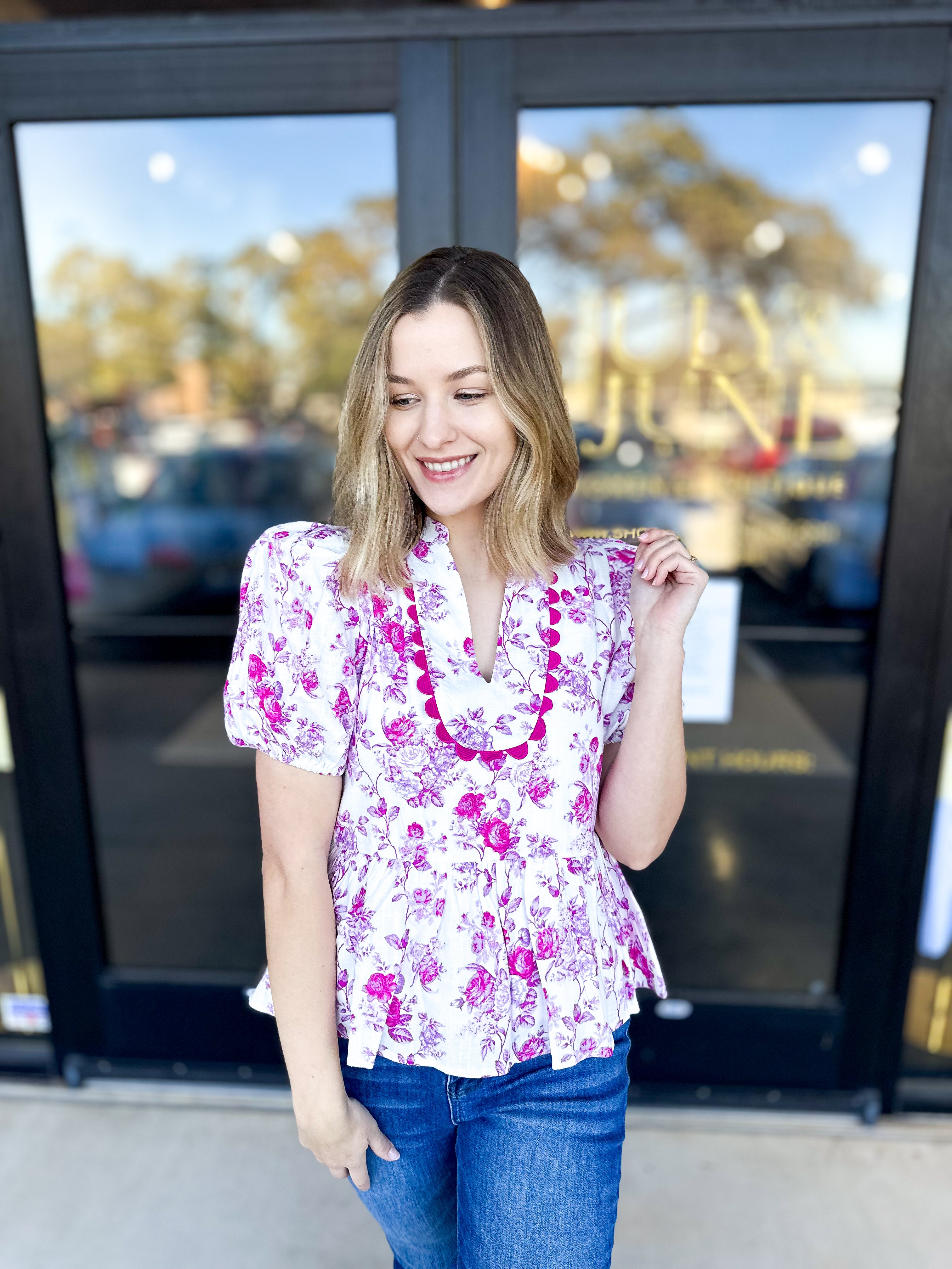 Pink Preppy Blouse-200 Fashion Blouses-TCEC-July & June Women's Fashion Boutique Located in San Antonio, Texas