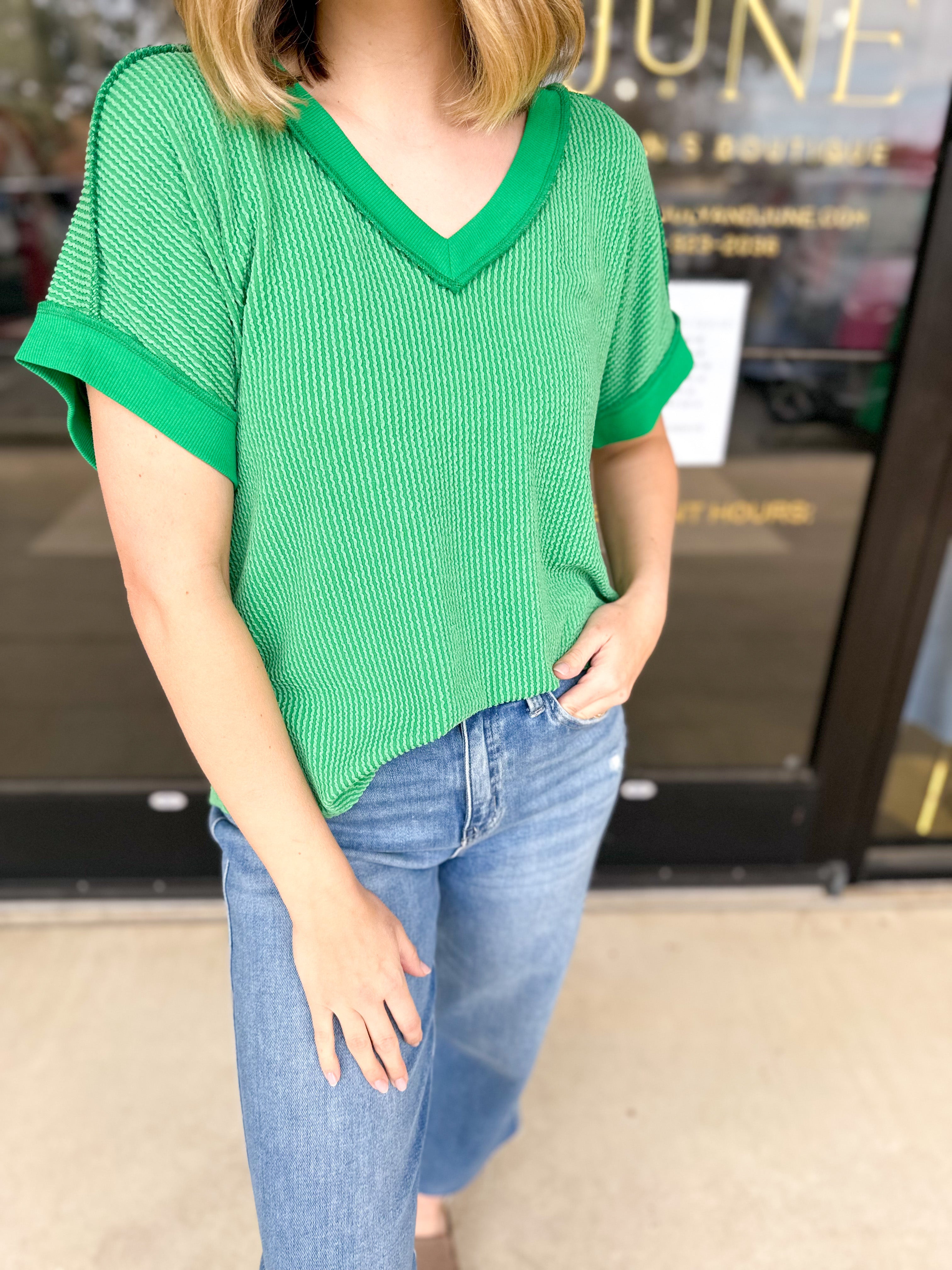 The Sadie Tee - Kelly Green-210 Casual Blouses-JODIFL-July & June Women's Fashion Boutique Located in San Antonio, Texas