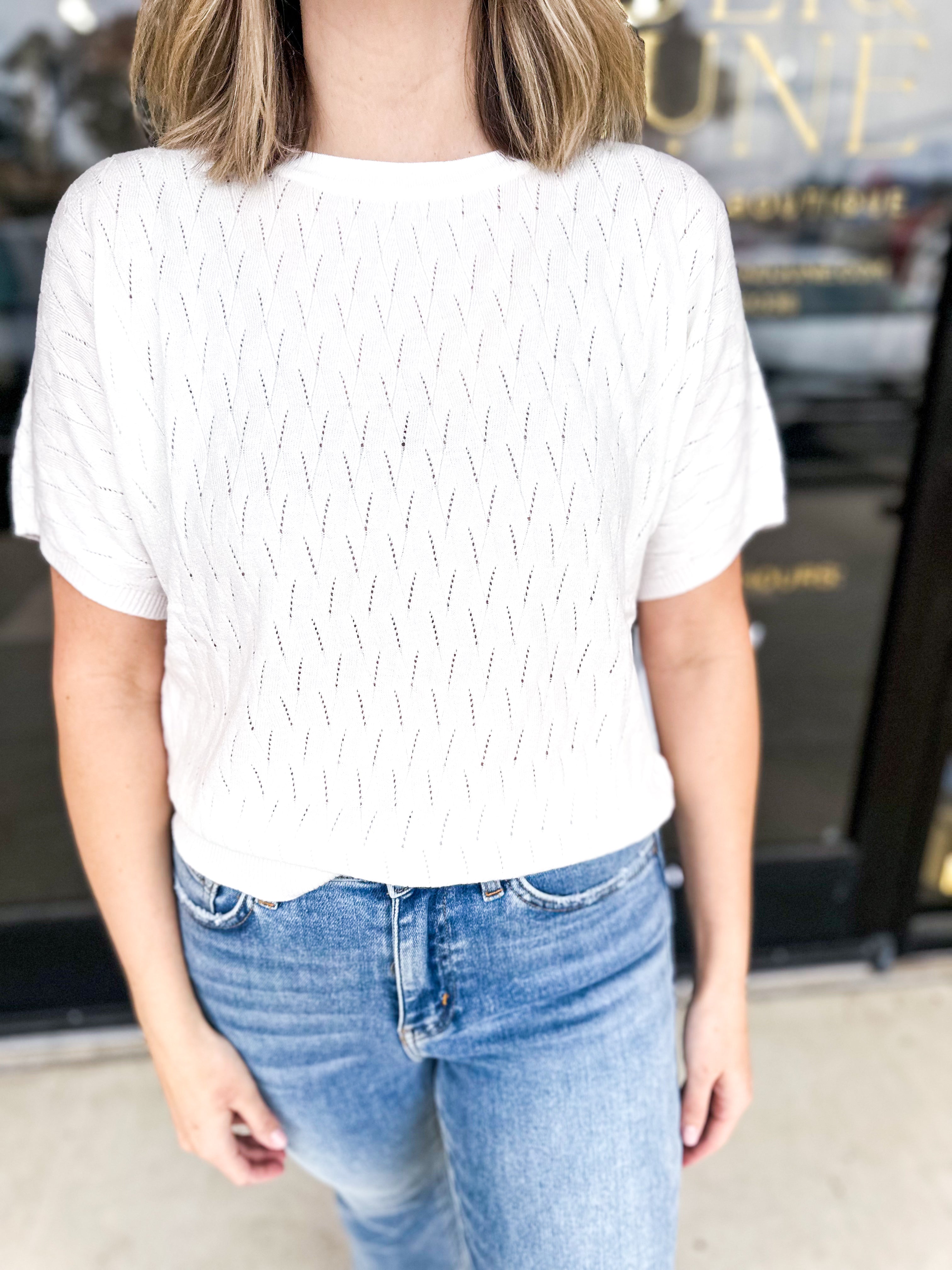 Pastel Knit Tee - Off White-230 Sweaters/Cardis-ALLIE ROSE-July & June Women's Fashion Boutique Located in San Antonio, Texas