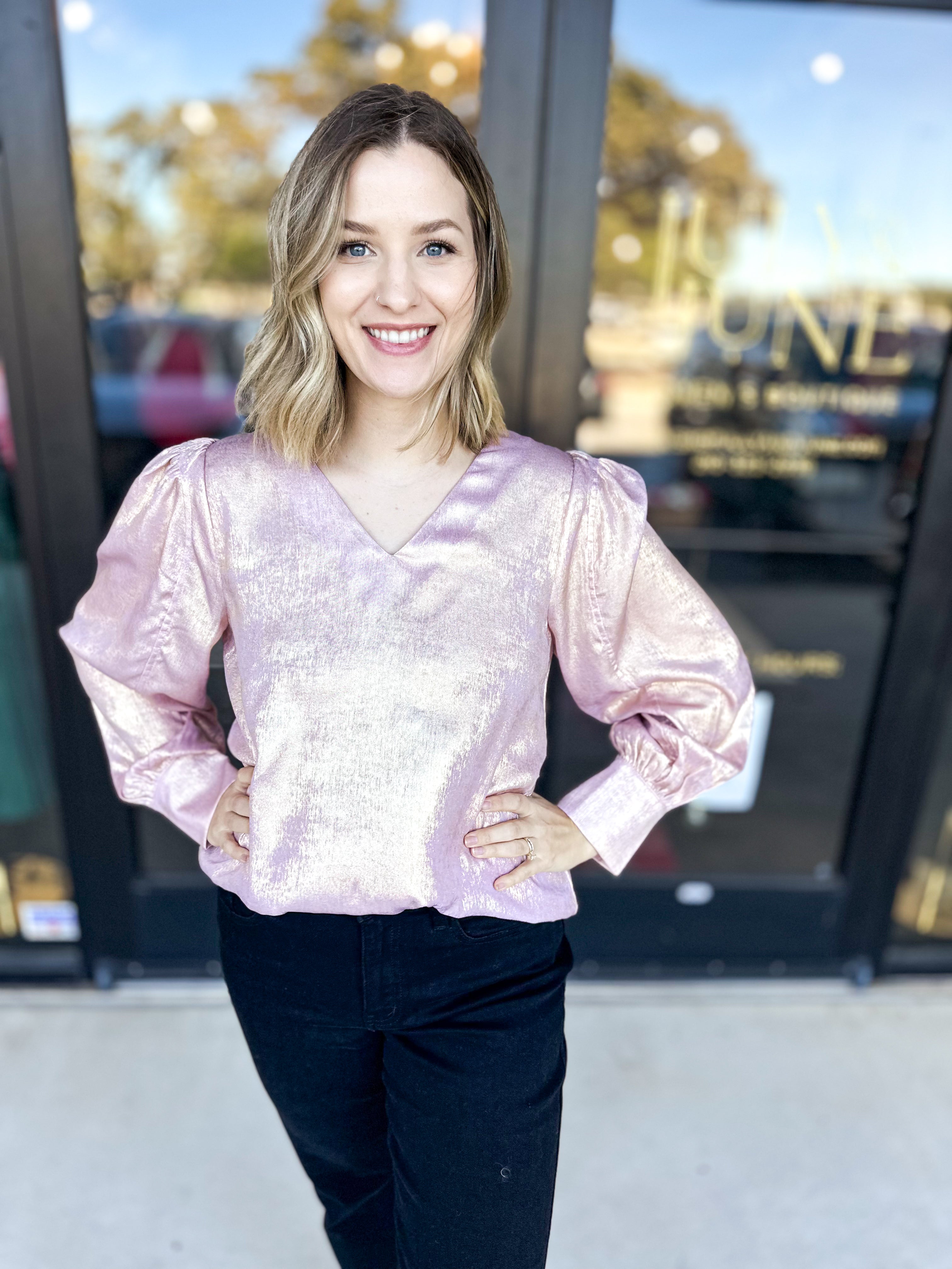 Shimmer Blouse - Blush-JODIFL-July & June Women's Fashion Boutique Located in San Antonio, Texas