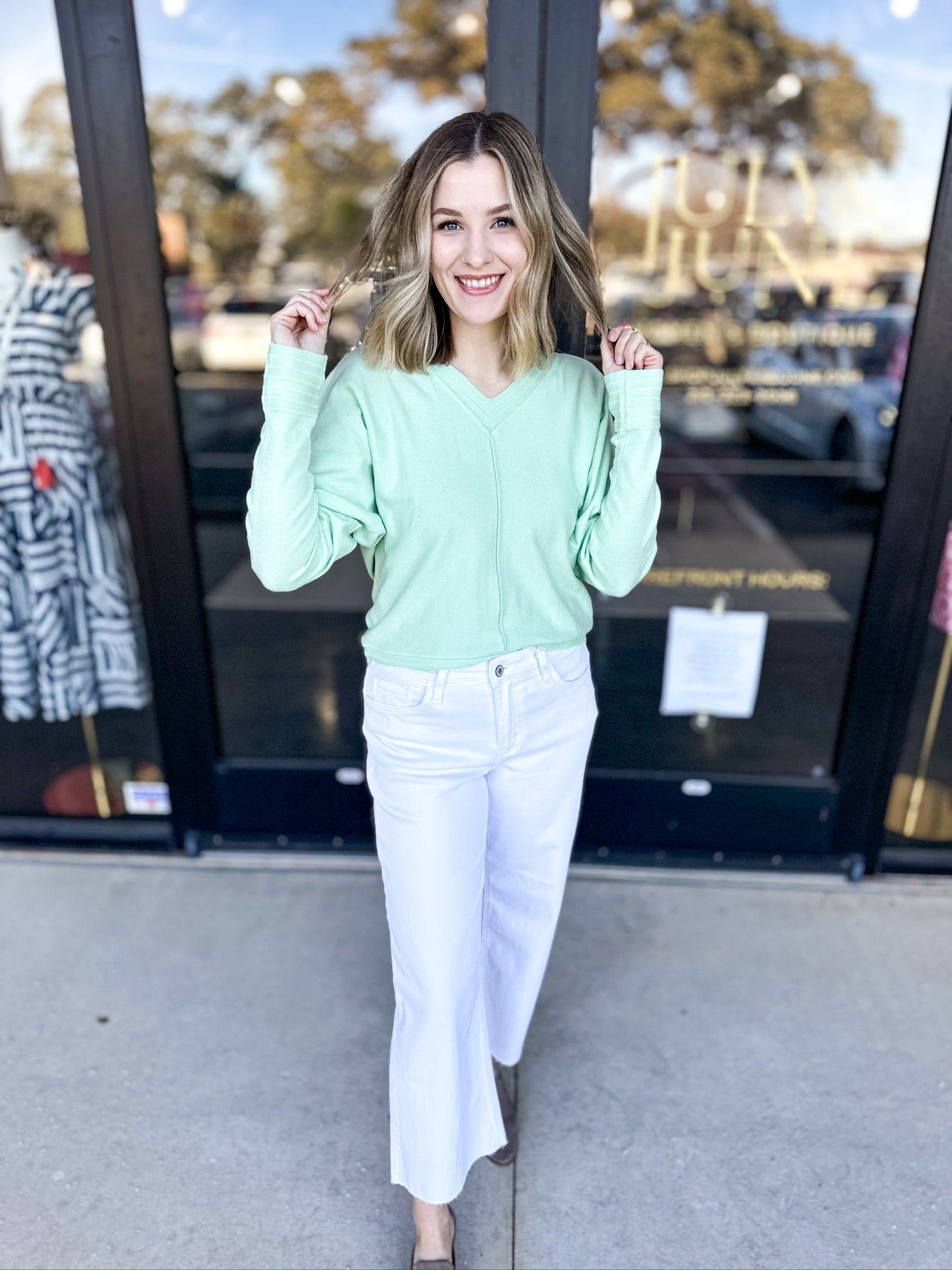 Shawn Comfy Top - Seafoam-210 Casual Blouses-ALLIE ROSE-July & June Women's Fashion Boutique Located in San Antonio, Texas