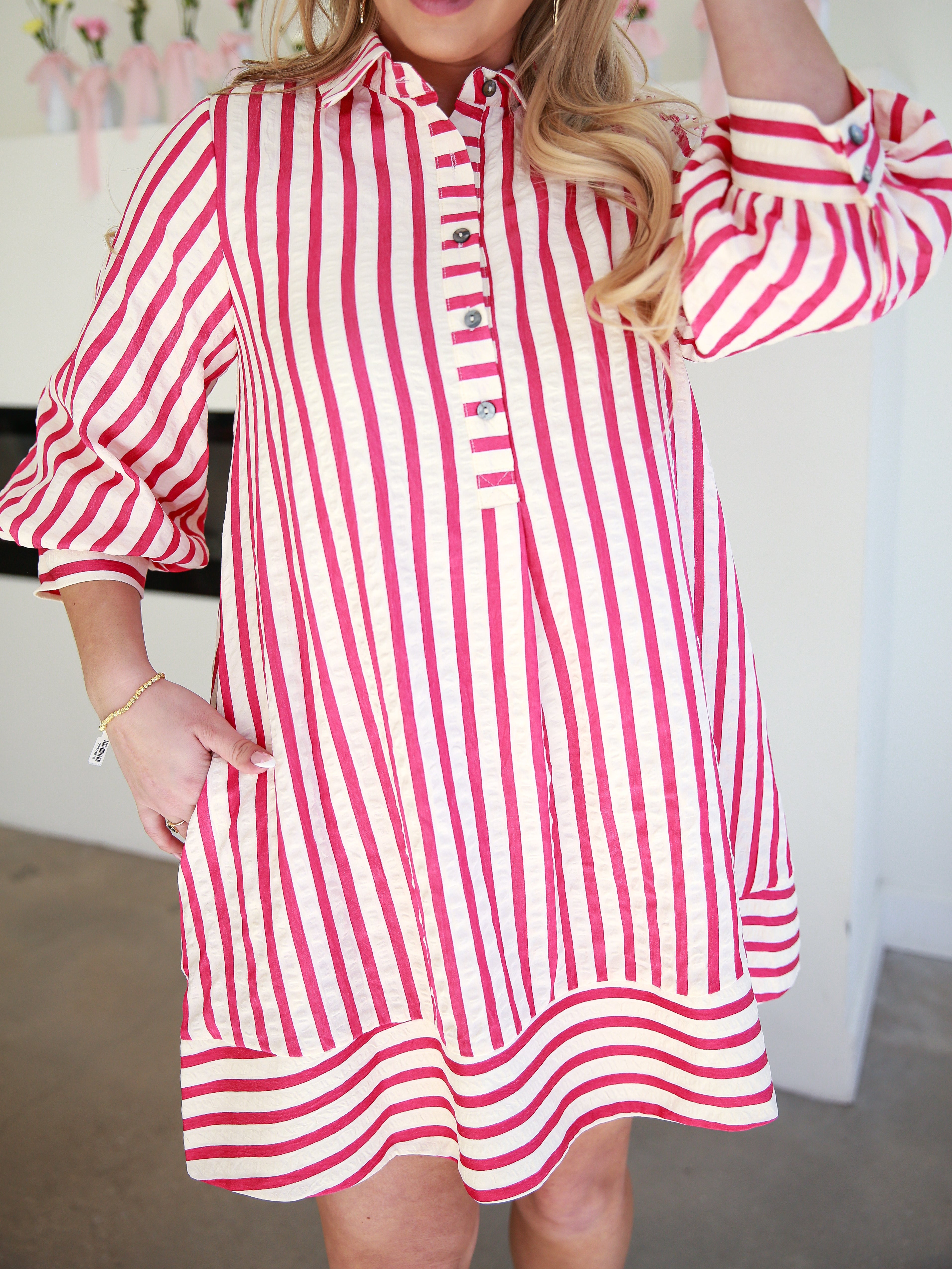 Magenta Stripe Mini Dress-510 Mini-ENTRO-July & June Women's Fashion Boutique Located in San Antonio, Texas