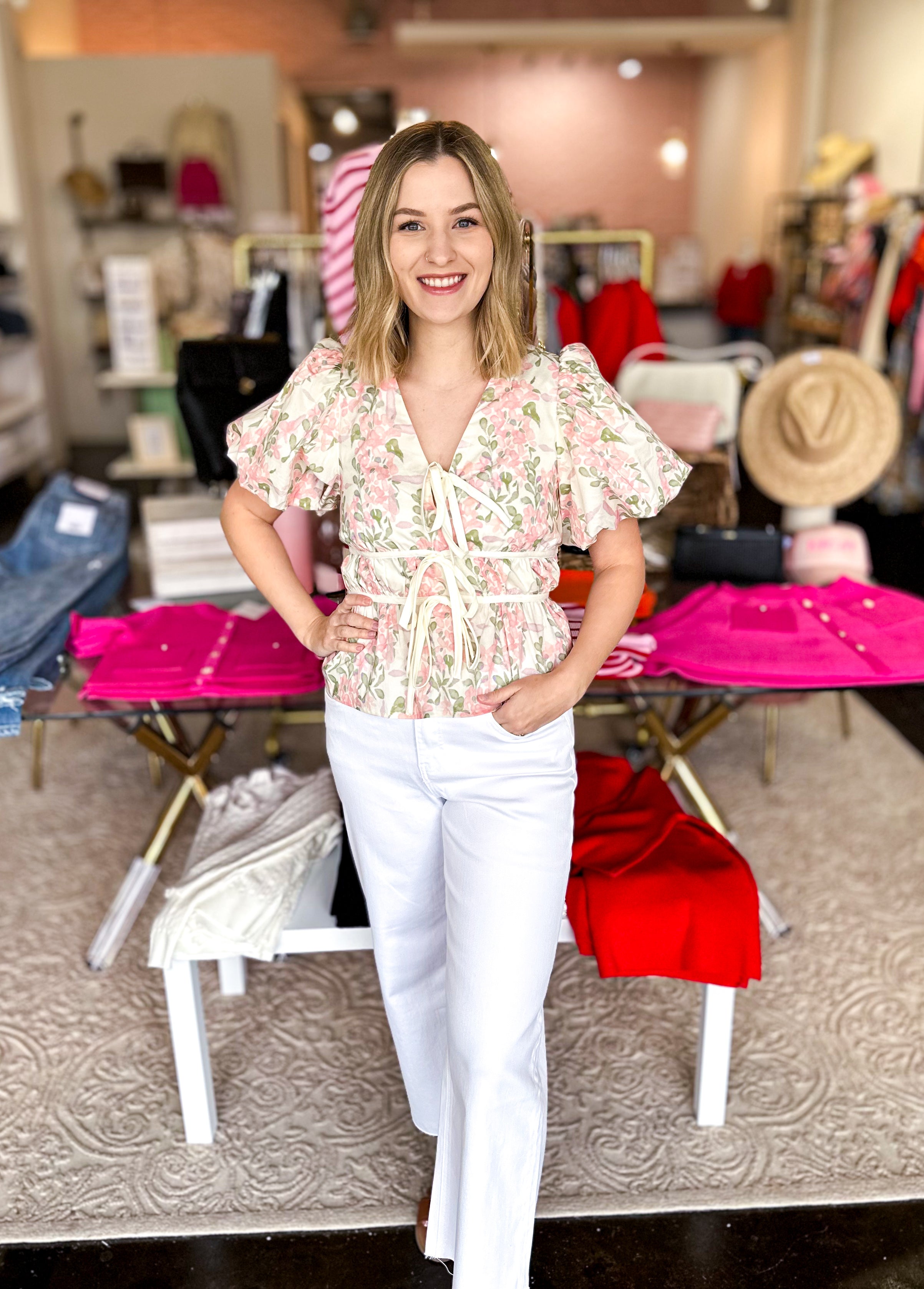 Springtime Garden Blouse-200 Fashion Blouses-ENTRO-July & June Women's Fashion Boutique Located in San Antonio, Texas