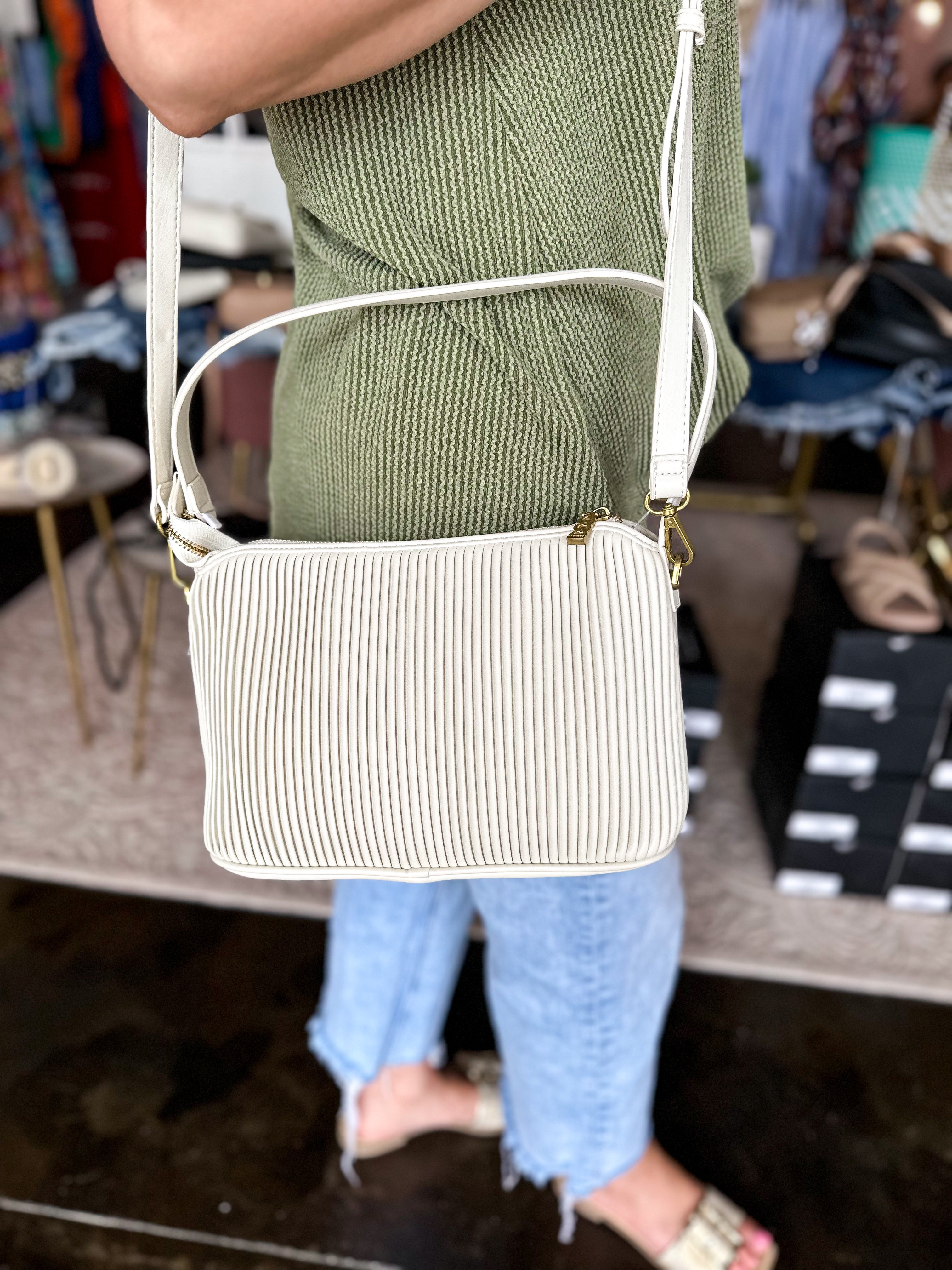 Pixie Mood - Recycled Vegan Shoulder Bag - Cococream Pleated-130 Accessories-PIXIE MOOD-July & June Women's Fashion Boutique Located in San Antonio, Texas