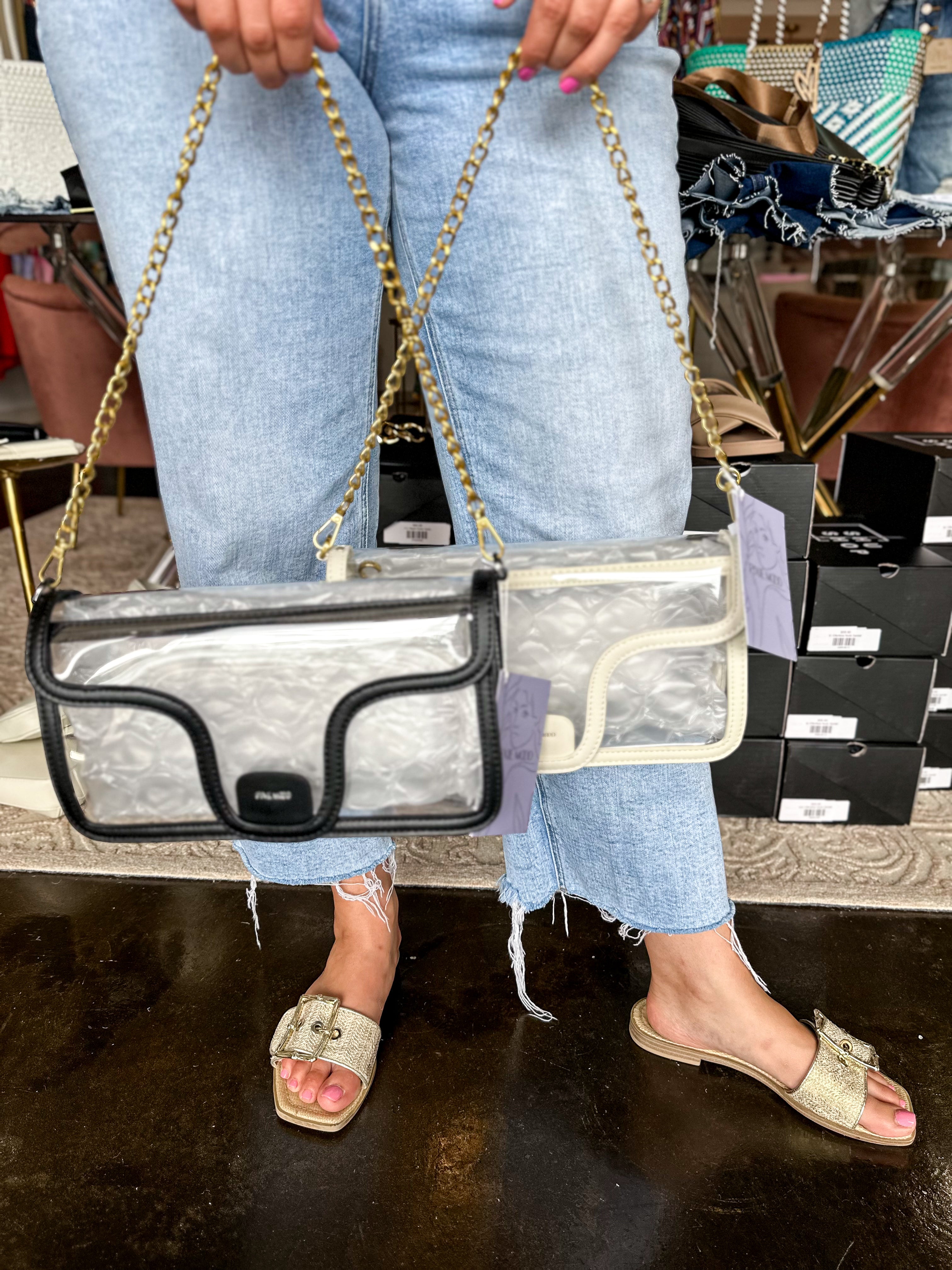 Pixie Mood - Vicki - Clear Eco-Friendly Tpu Shoulder Bag - Black-130 Accessories-PIXIE MOOD-July & June Women's Fashion Boutique Located in San Antonio, Texas