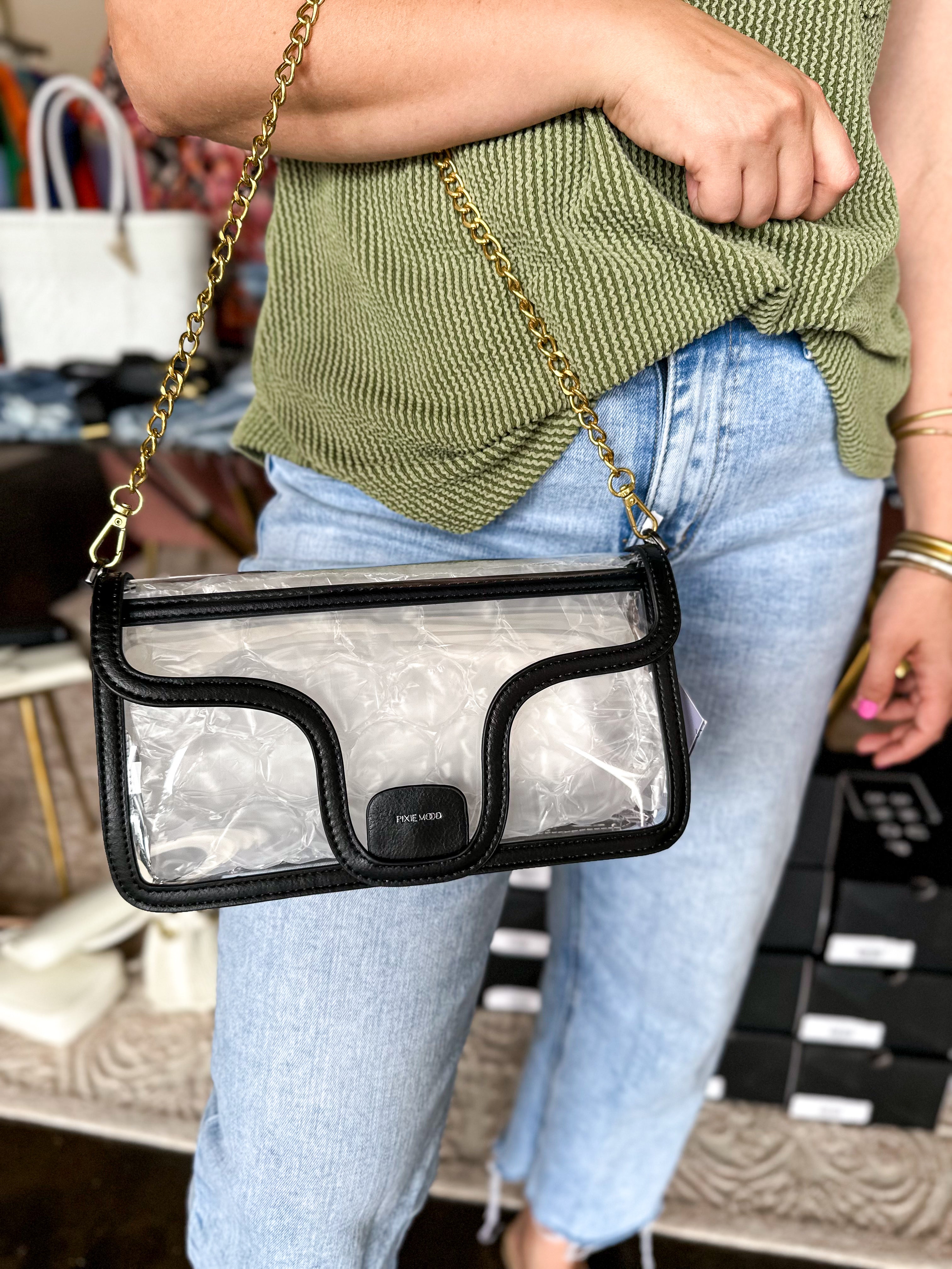 Pixie Mood - Vicki - Clear Eco-Friendly Tpu Shoulder Bag - Black-130 Accessories-PIXIE MOOD-July & June Women's Fashion Boutique Located in San Antonio, Texas