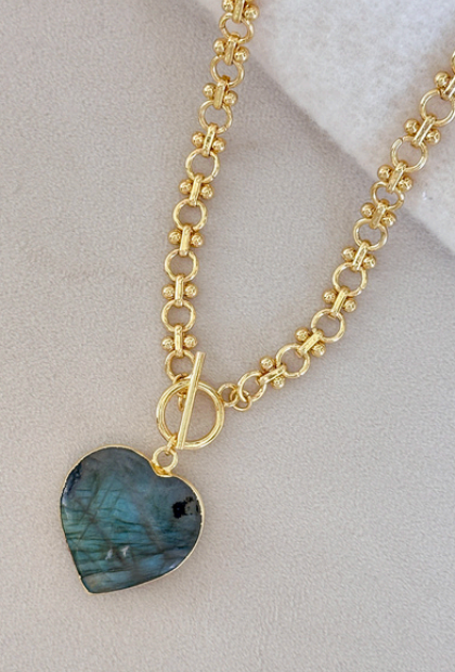 Easton Elle - Labradorite Heart Loop Necklace-110 Jewelry & Hair-Easton Elle-July & June Women's Fashion Boutique Located in San Antonio, Texas