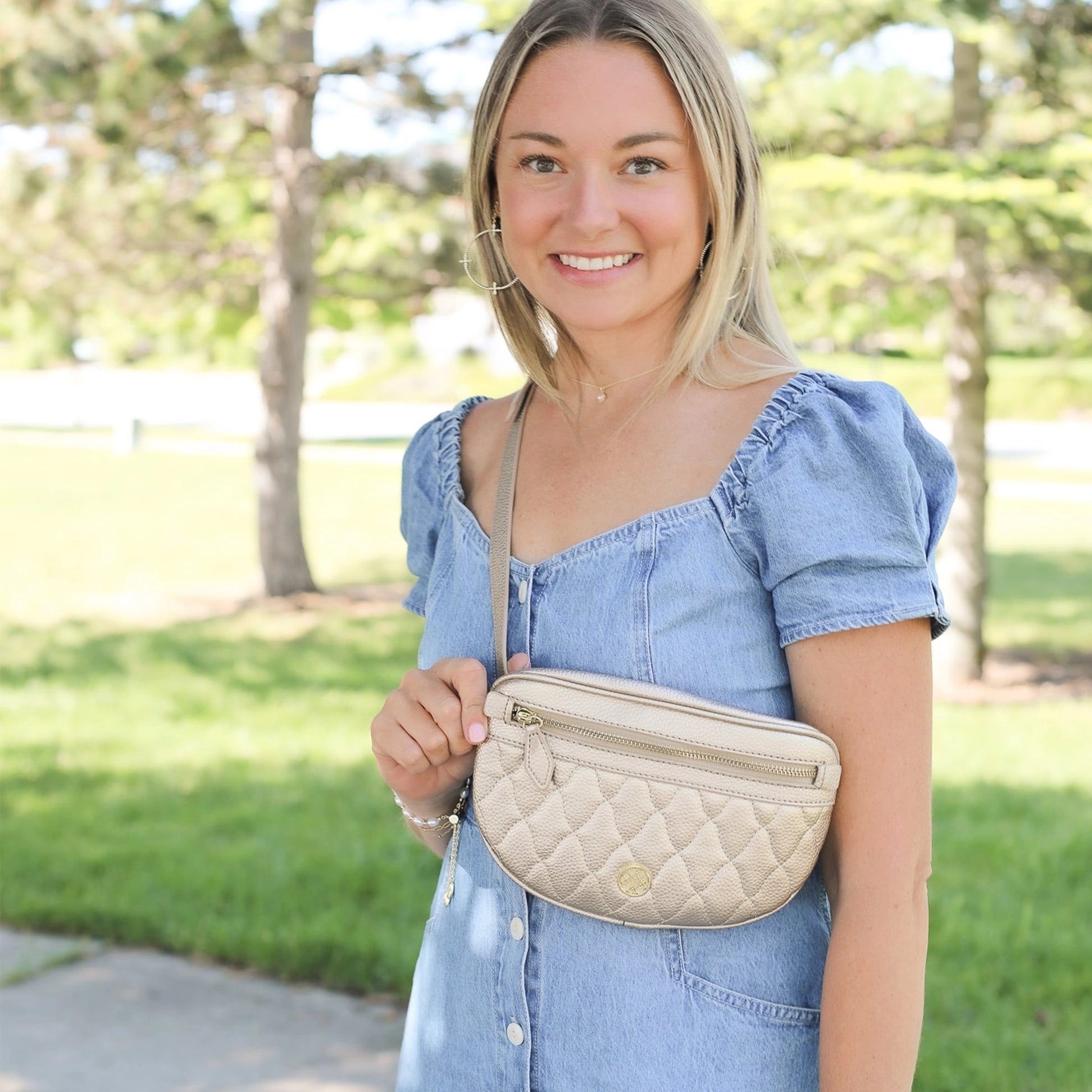 Natalie Wood - Grace Belt Bag in Gold Metallic-130 Accessories-Natalie Wood-July & June Women's Fashion Boutique Located in San Antonio, Texas