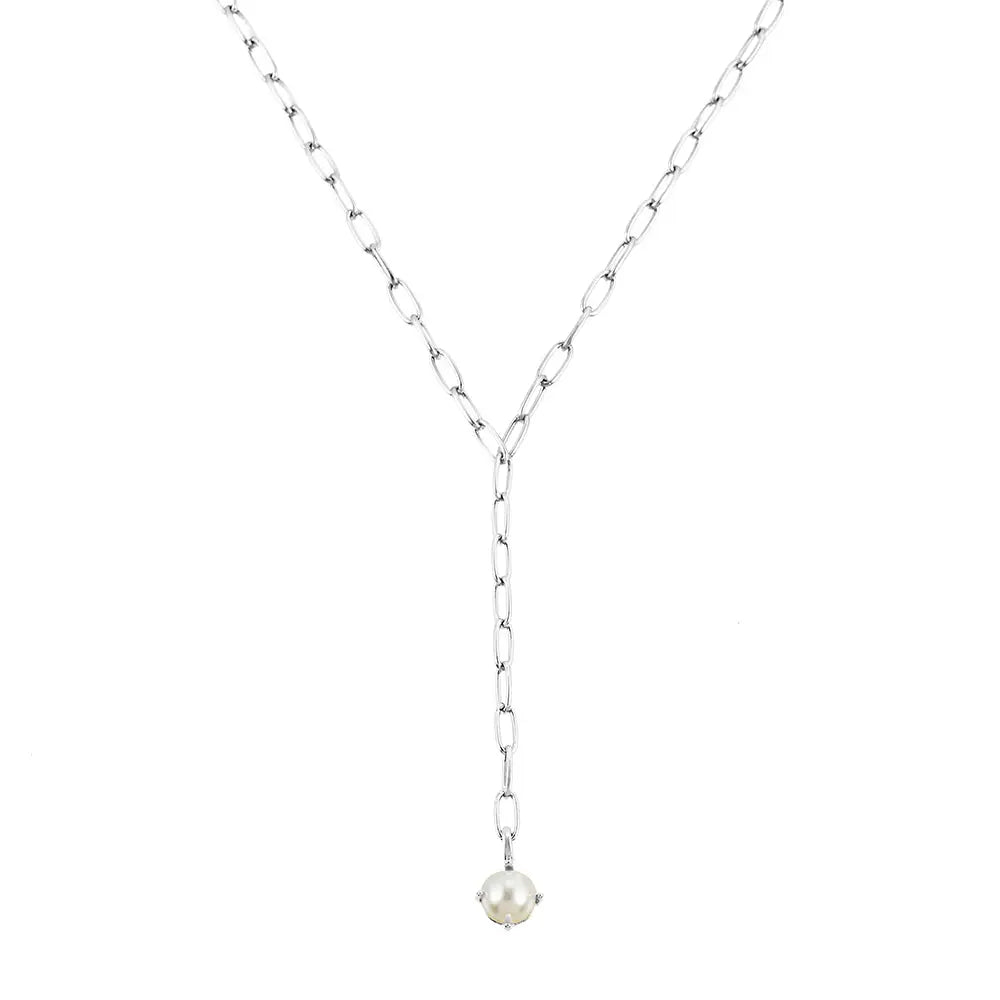 Natalie Wood - Shine Bright Pearl Lariat Necklace in Silver-110 Jewelry & Hair-Natalie Wood-July & June Women's Fashion Boutique Located in San Antonio, Texas