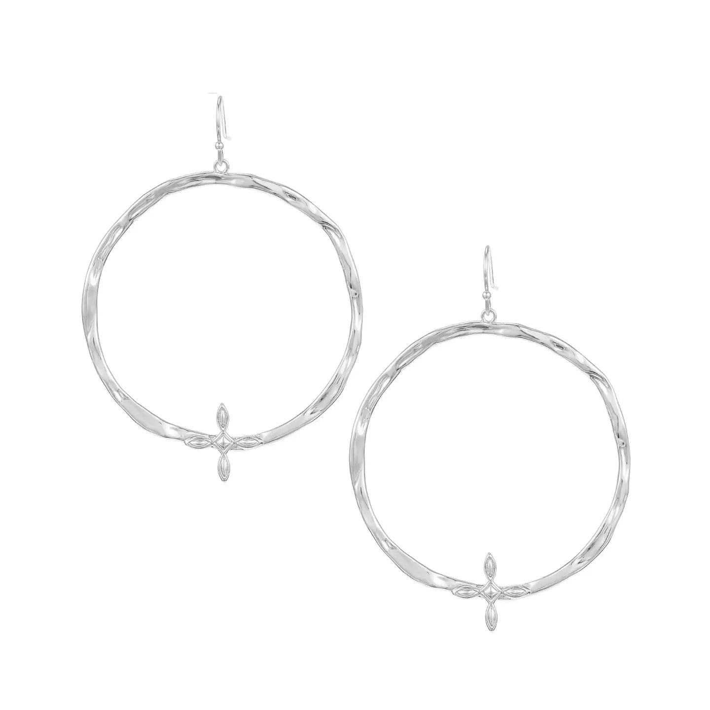 Natalie Wood - Radiant Cross Hoop Earrings - Silver-Natalie Wood-July & June Women's Fashion Boutique Located in San Antonio, Texas