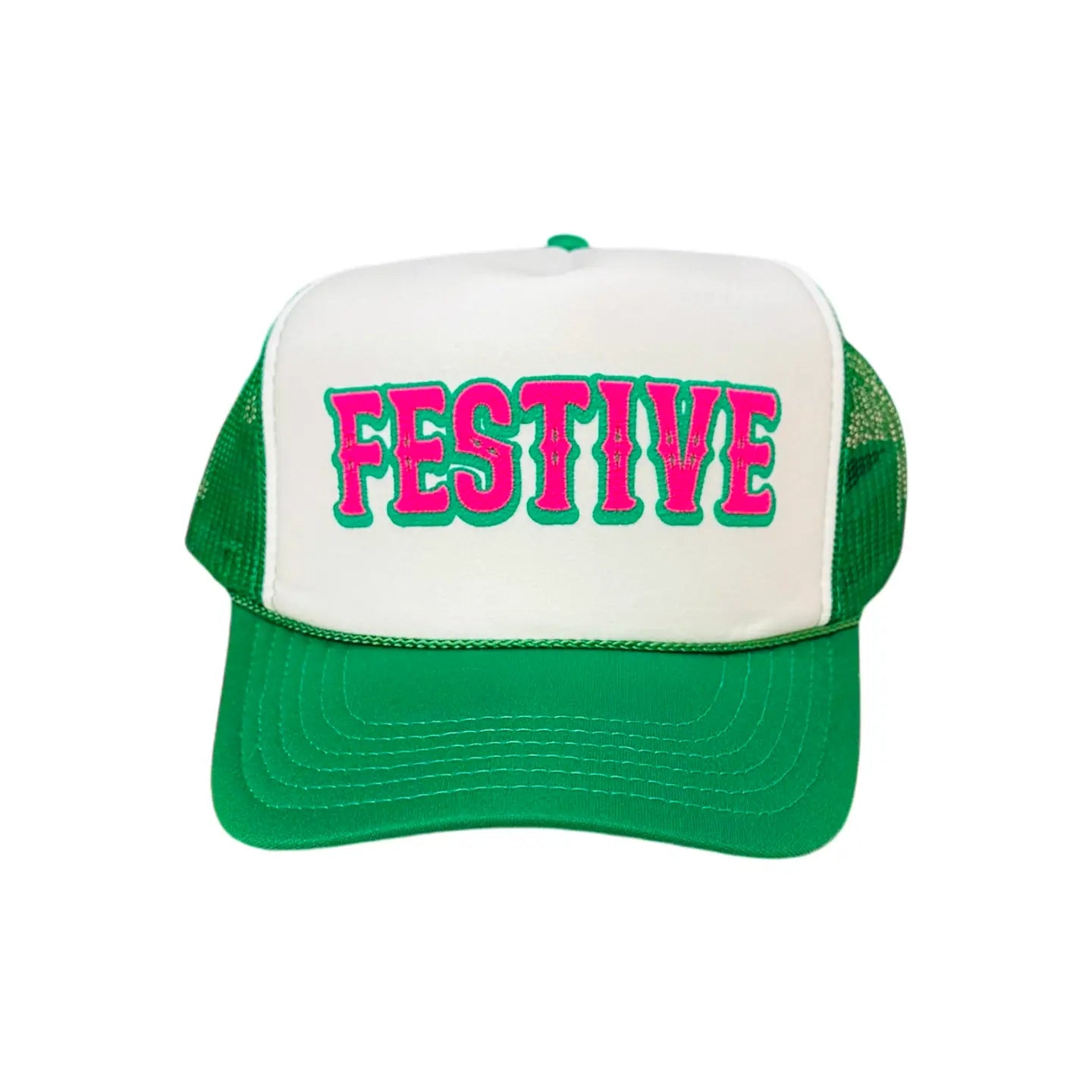 Trucker Hat - Green/White Festive-130 Accessories-Littlebrighbird-July & June Women's Fashion Boutique Located in San Antonio, Texas