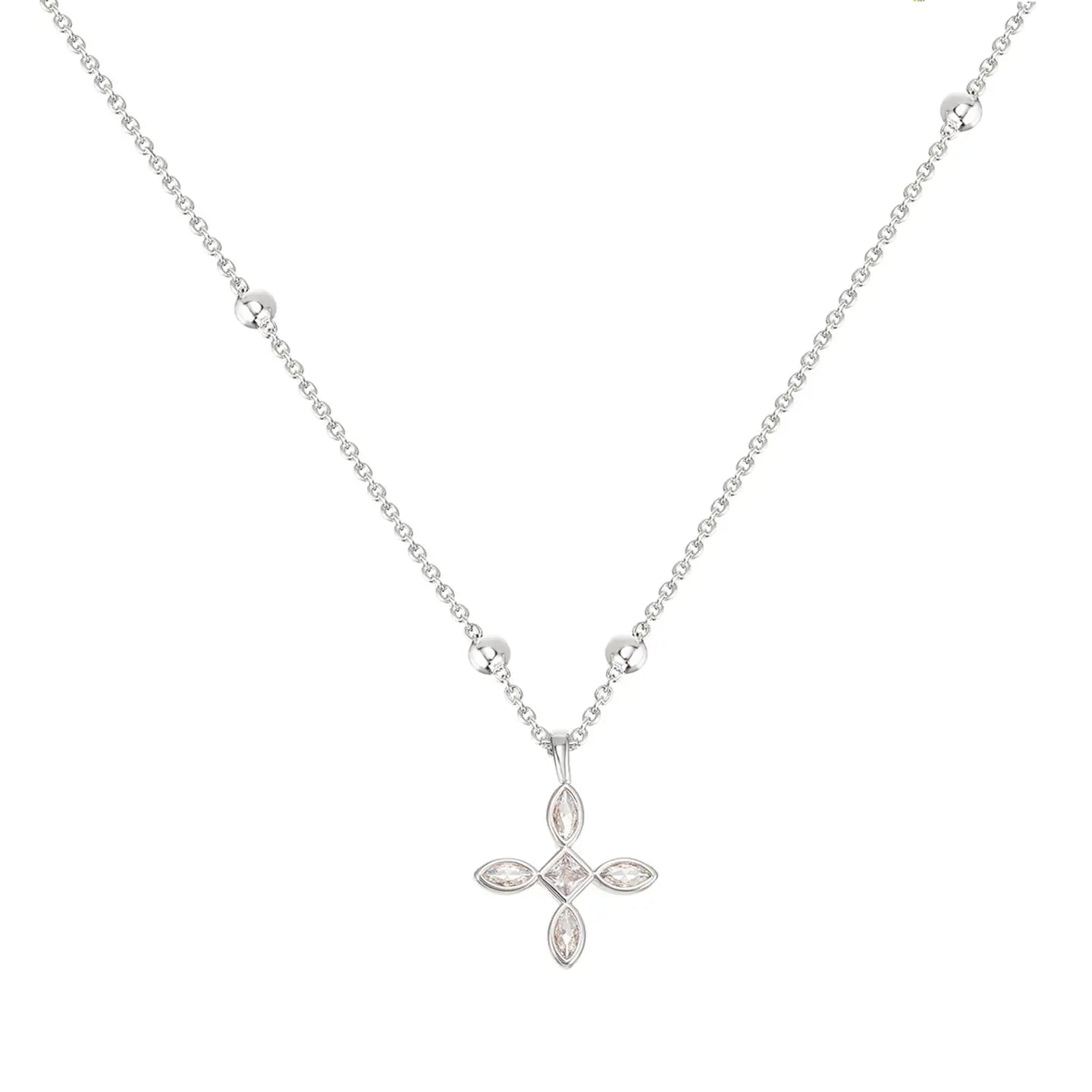 Natalie Wood - Radiant Cross Drop Necklace in Clear Crystal/Silver-110 Jewelry & Hair-Natalie Wood-July & June Women's Fashion Boutique Located in San Antonio, Texas